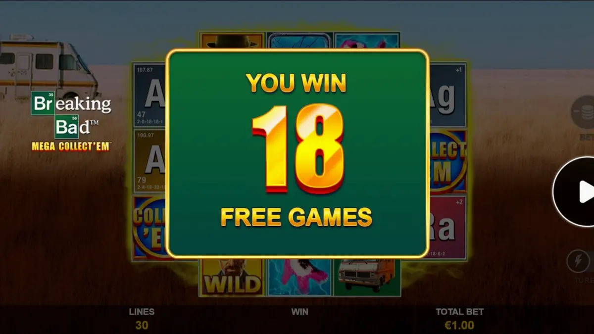 Breaking Bad Mega Collect’Em slot interface with desert background