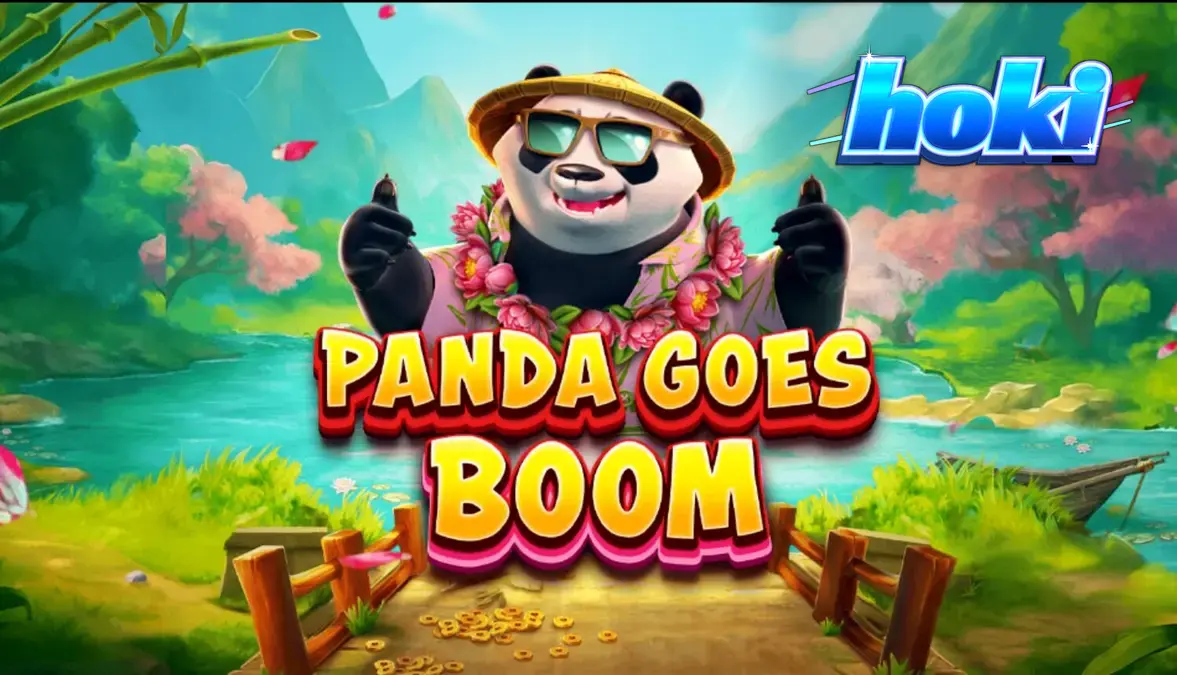 Panda Goes Boom slot game screen featuring a relaxed panda and vibrant tropical theme.